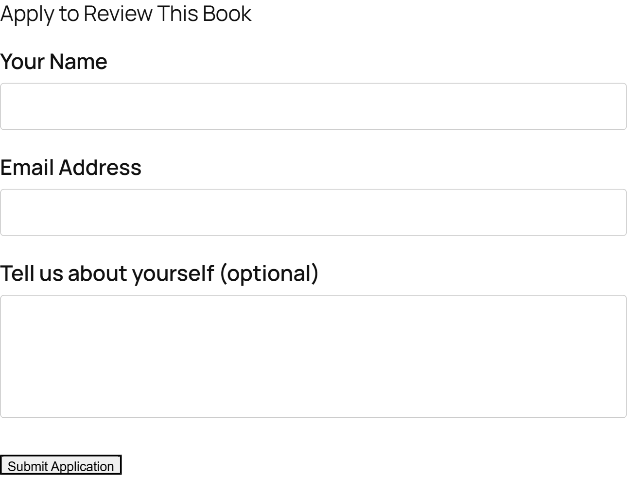ARC signup form on the front-end book page