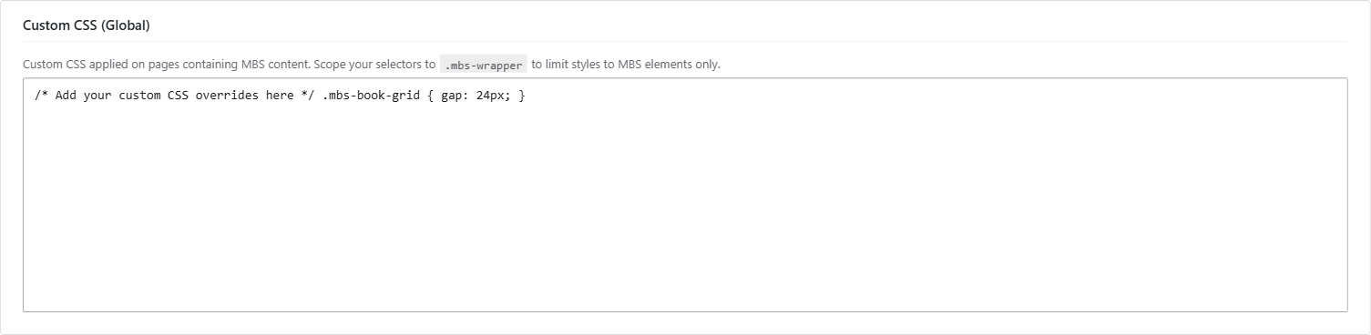 Custom CSS textarea at the bottom of the Appearance settings tab
