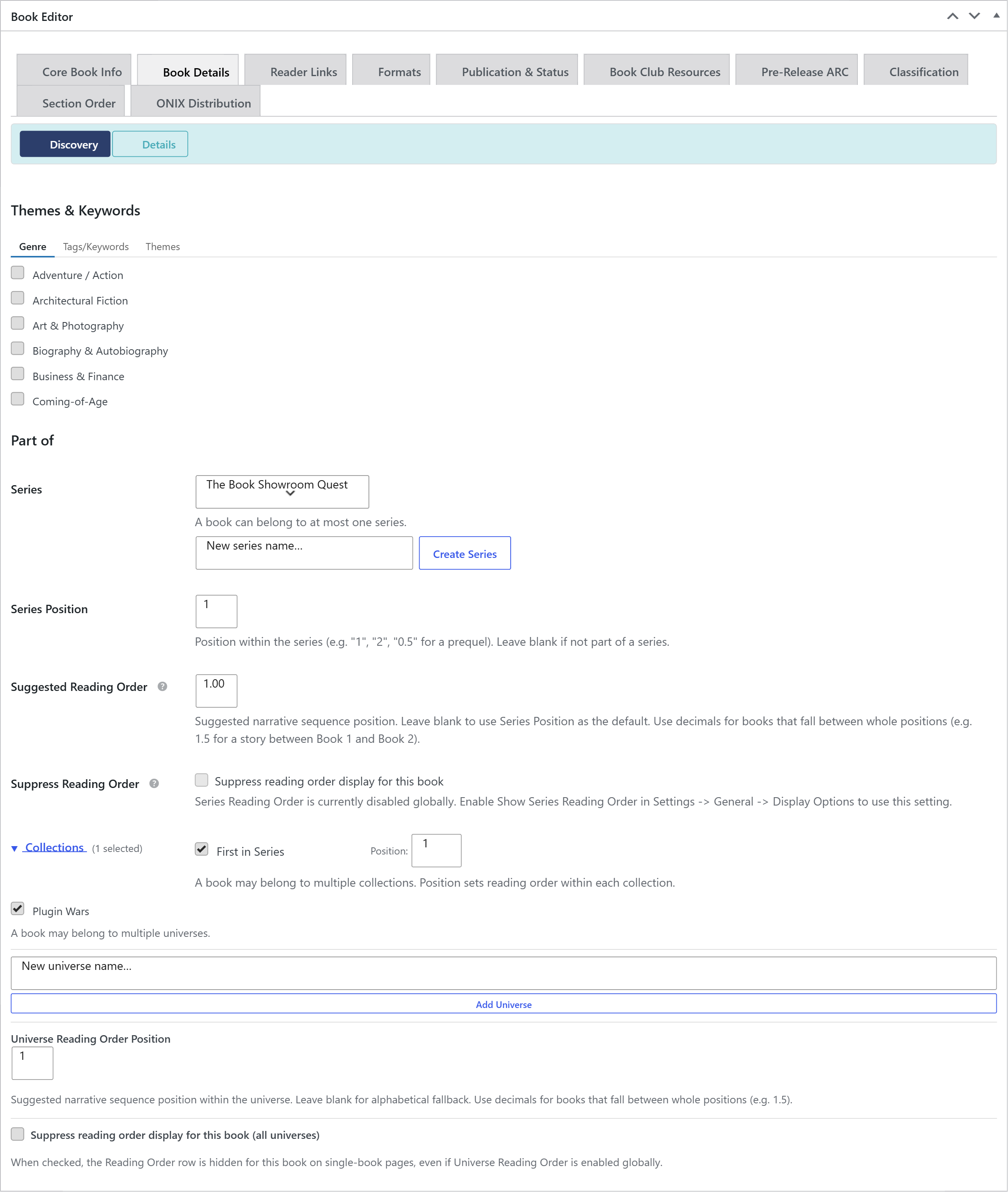 Discovery panel Genre tab with several genres checked