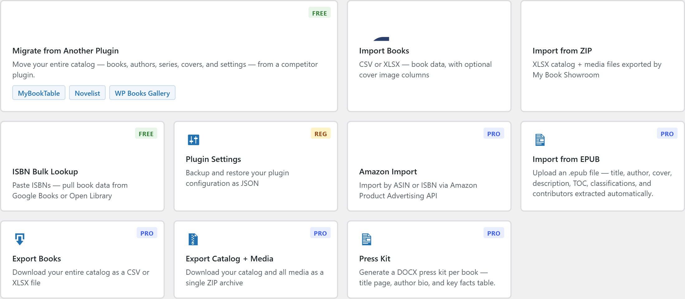 Import / Export grid with the Import from ZIP card highlighted